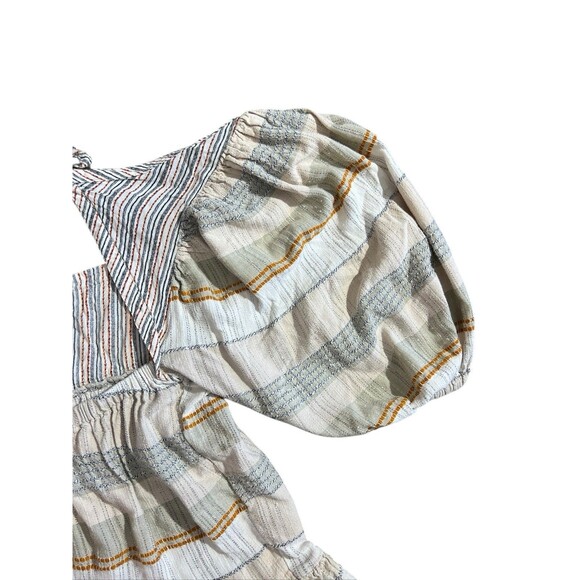 Free People Striped Puff Sleeve Mini Dress Cottage Core Boho Smocked Dress Sz L - Picture 14 of 16